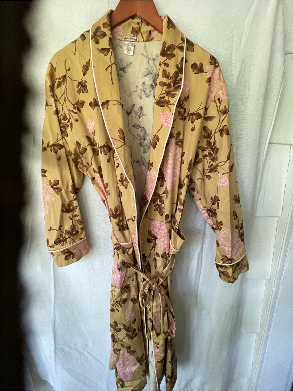Bedhead Belted Mid length Robe Khaki Floral Womens M/L
